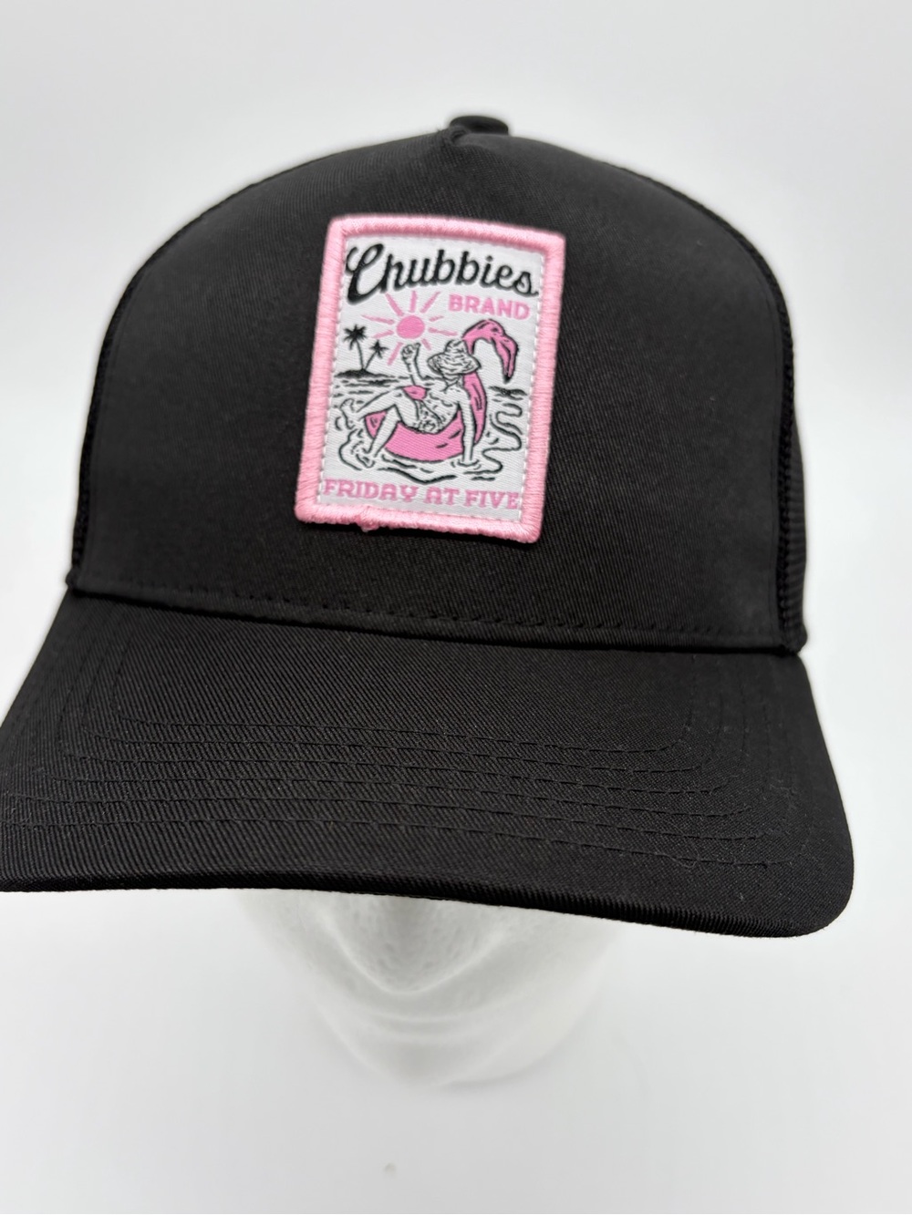chubbies Men’s Black Trucker Hat with Pink Patch Logo